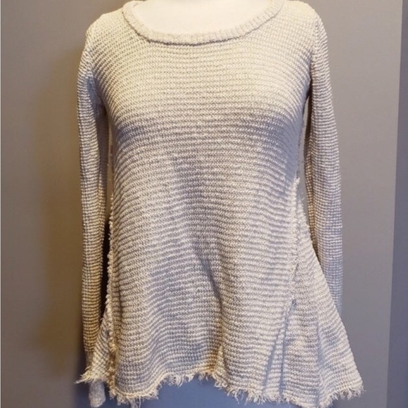 Anthro Ruby Moon heathered oatmeal waffle knit shark bite raw hem longsl… - Picture 5 of 10